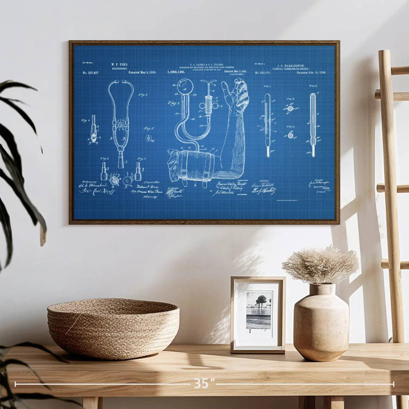 Matériel médical brevet bleu, 25 po x 17 po, Cadre flottant noyer