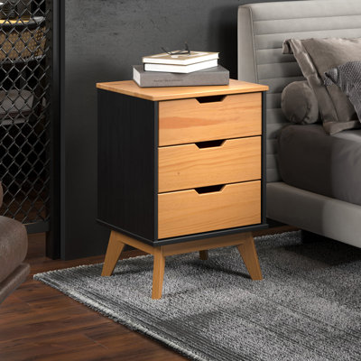 SOLID WOOD NIGHTSTAND BLACK & NATURAL HONEY - SCANDIK COLLECTION