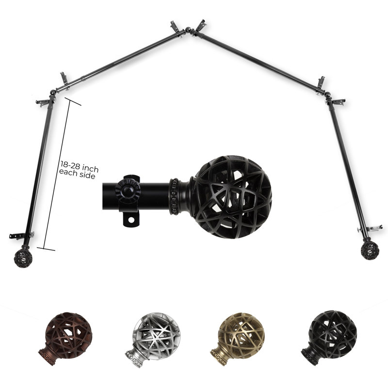 Tringle à rideaux simple à 4 côtés Jalissa, Noir, 18 po à 28 po (chaque côté)