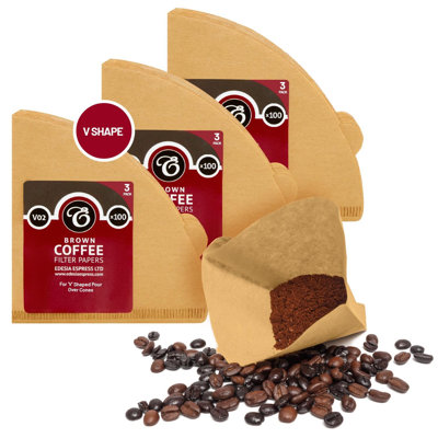 300 Size V02 Brown Coffee Filter Paper Cones – V Shaped, Compatible With Hario