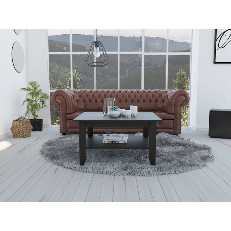 Gevon Solid Wood Four Leg Coffee Table with Storage