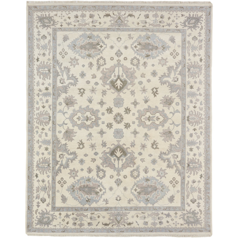 Neerav Wool Oriental Area Rug in Ivory, Rectangle 8'6" x 11'6"