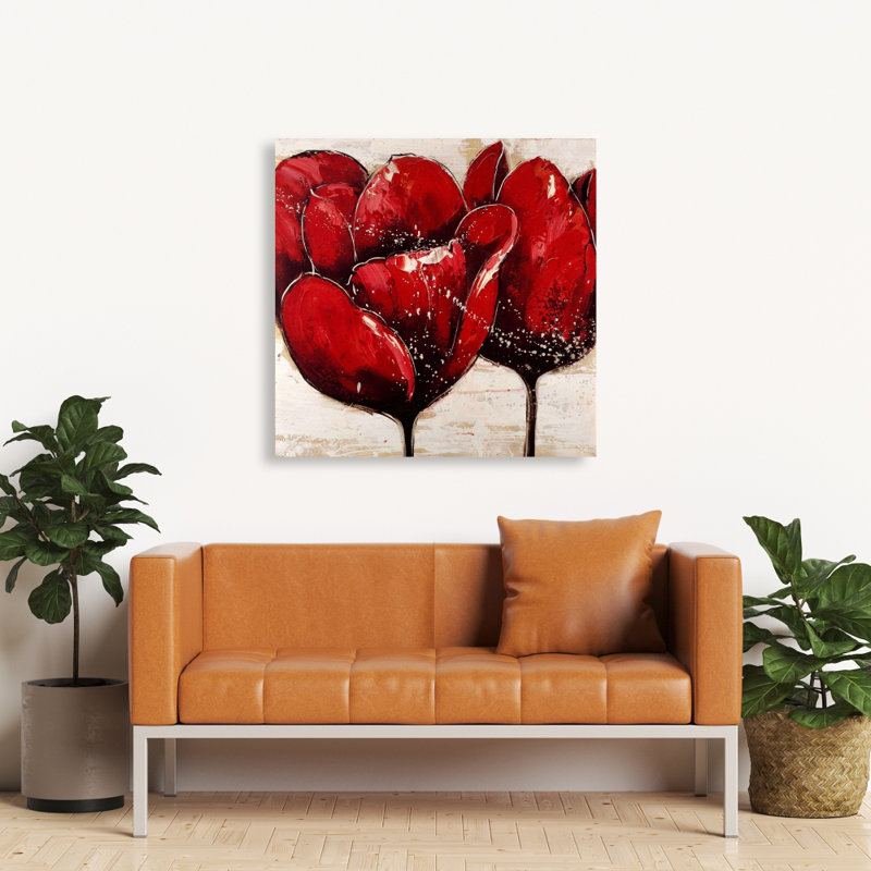 Gros plan sur les tulipes rouges - Toile botanique florale pour la décoration intérieure