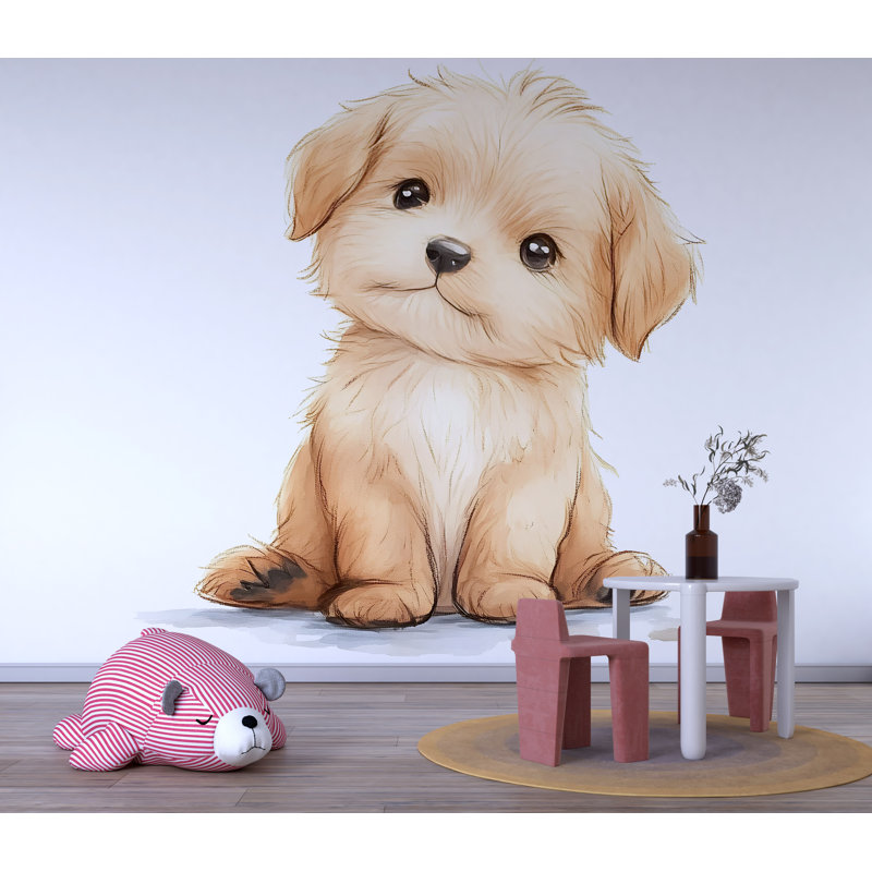 Mignon chiot mignon, art mural boisé 222Mv, 24 pi H x 13 pi L