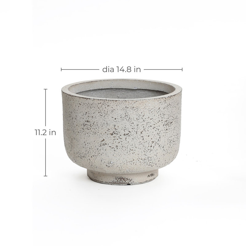 Rustic White with Gray Round Planter, 11.2" H x 14.8" W x 14.8" D