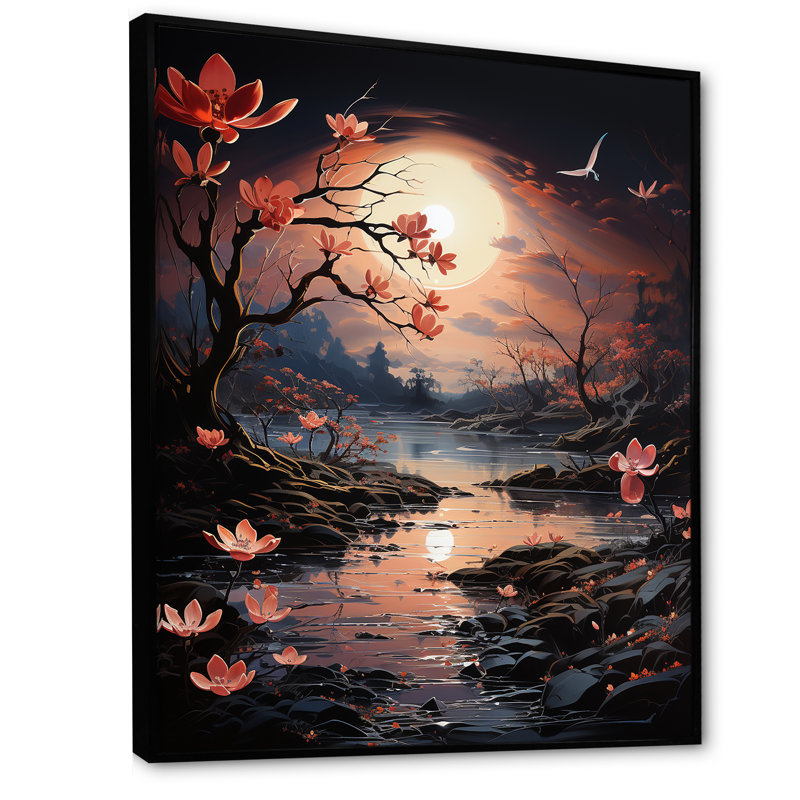 «Blooming Night In surrealism River» sur toile, Cadre flottant noir, H 40 po x l 30 po x P 1,5 po