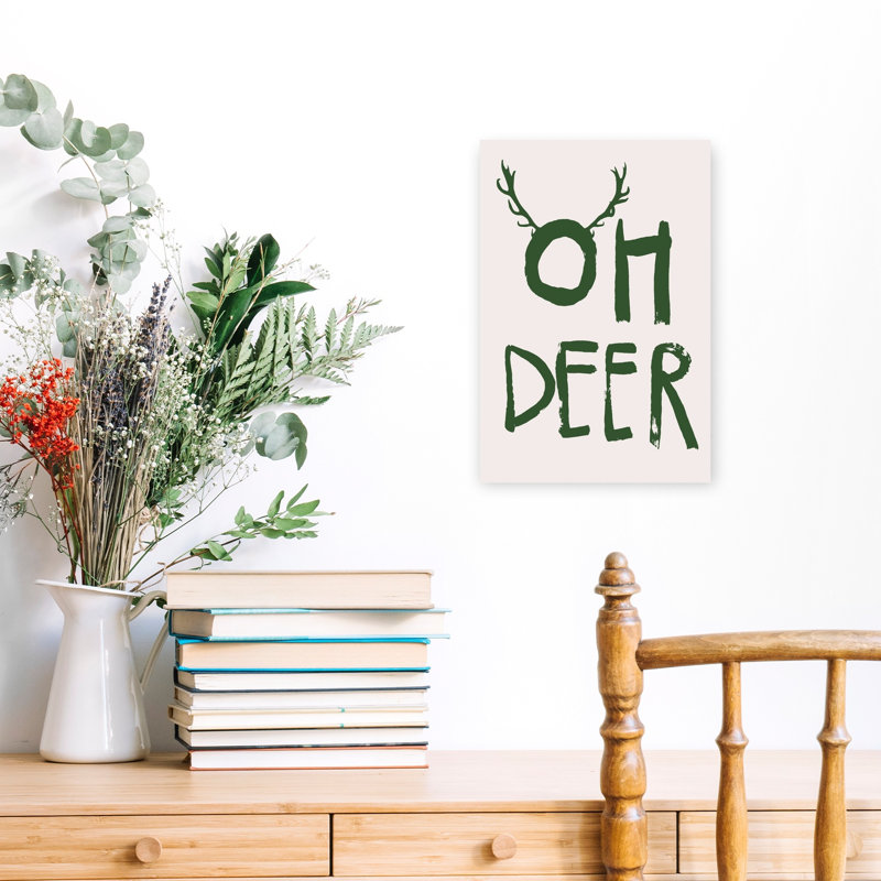 Oh Deer Antlers Text Rustic Whimsical Abstract Deer Forest Nature Wall Art Print by Treechild - Wrapped Canvas Print
