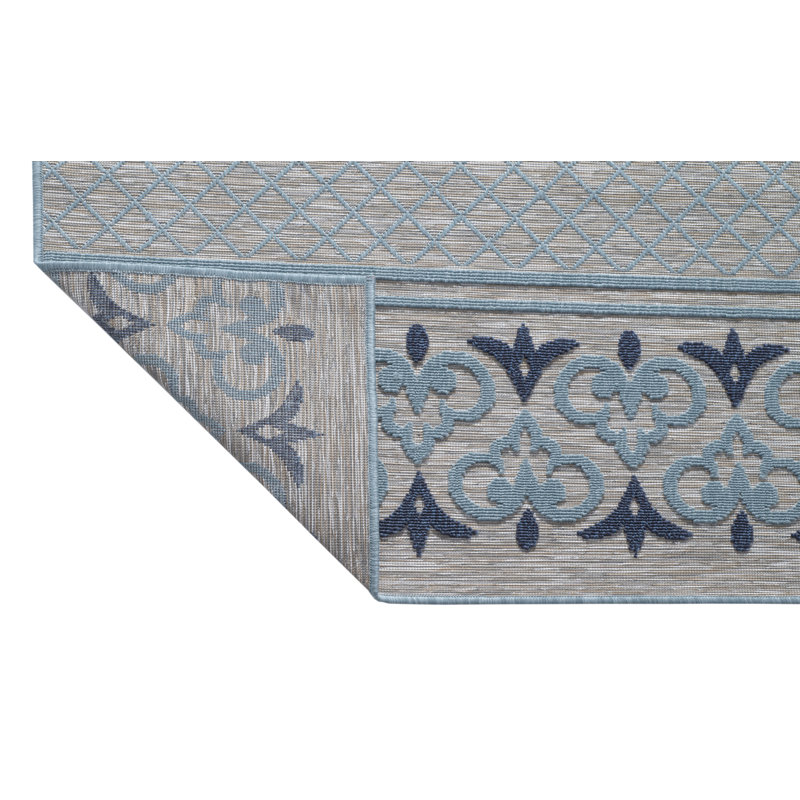 Tapis floral intérieur / extérieur bleu, Rectangle 5 pi 3 po x 7 pi 7 po