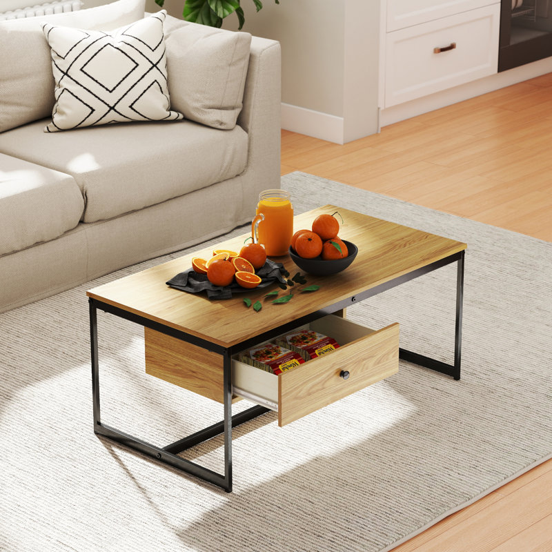 Maggie 43" Wide Coffee Table With Drawer For Living Room, Natural