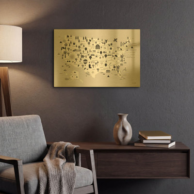 Carte amusante des États-Unis en noir et blanc, par Ann Kelle, décor mural en métal doré, 61 x 41 cm