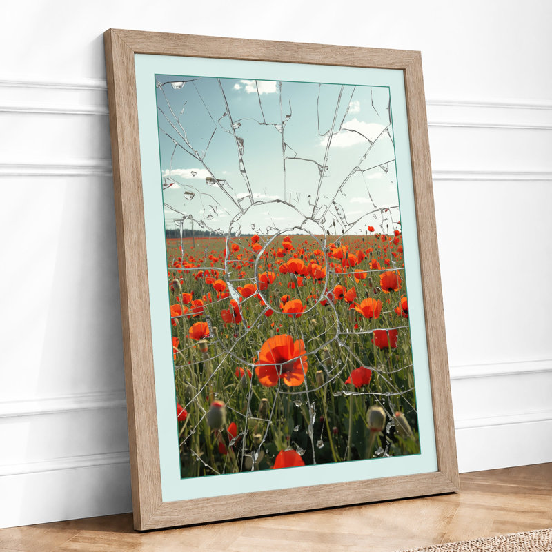Poppies Behind Glass Modern - Print, A2 - 59.4 x 42.0 cm, Oak
