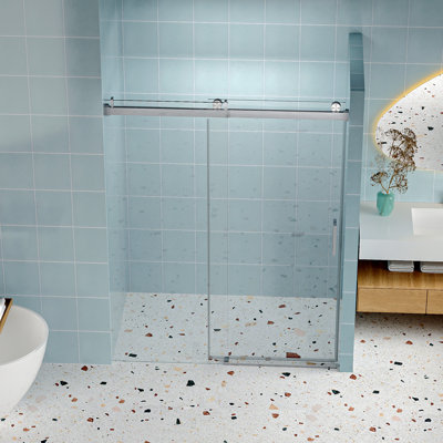 56" - 60" W X 76" H Frameless Shower Door Soft-Closing Single Sliding, 1/4" (6Mm) Tempered Glass With Explosion-Proof Coating, Brushed Nickel
