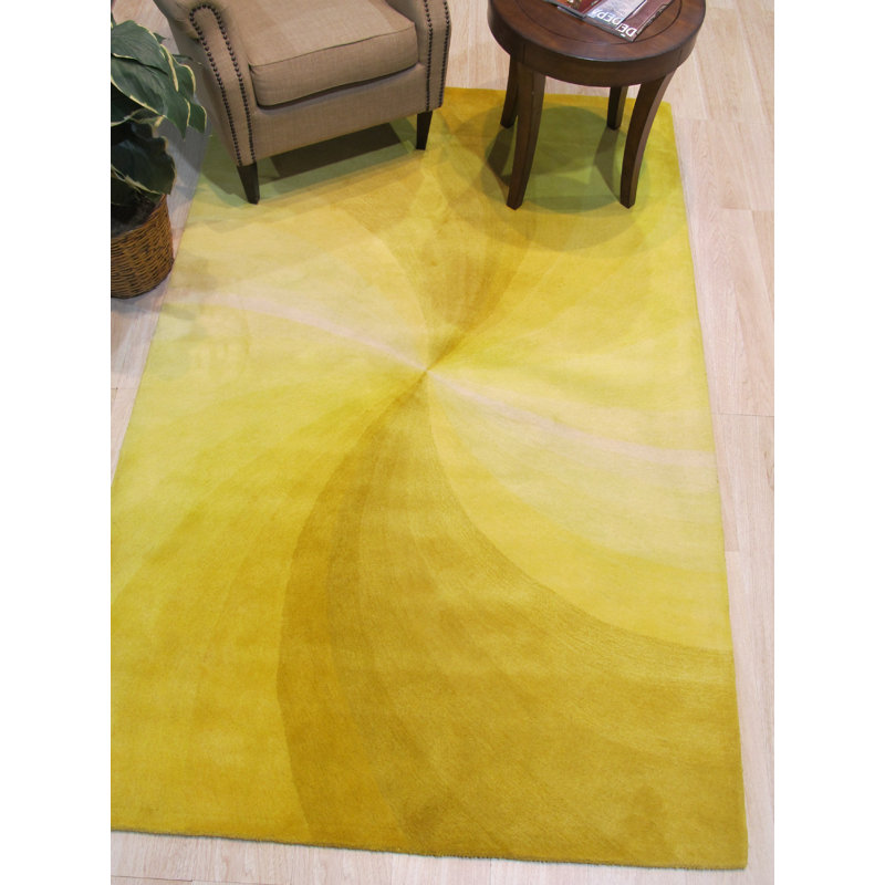Tapis jaune en laine touffeté à la main Ahtziri, Rectangulaire 4 pi x 6 pi