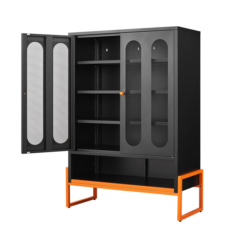 Cann Double - Sided Mesh Door Shoe Cabinet With 5.9" High Standing Foot, Adjustable Partitions For Custom Storage Plans, Hollow Base Sweeping Robot Access, Powder Coated Black Metal, Modern Freestanding