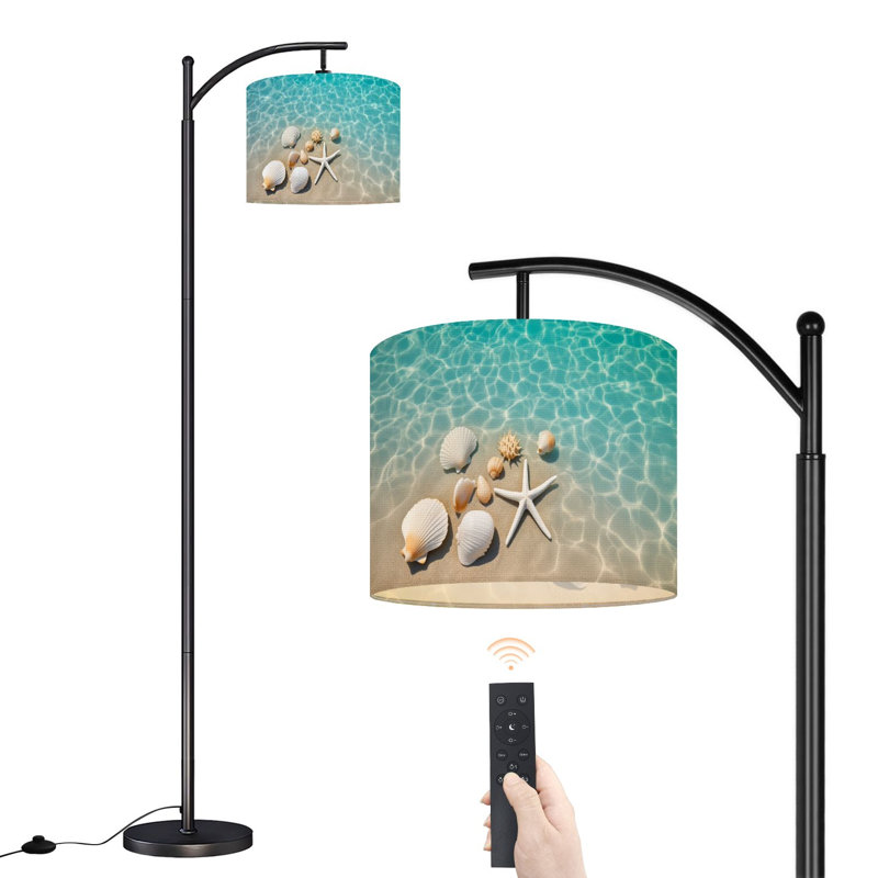 Lampe sur pied à arc avec abat-jour réglable coquillages étoile de mer turquoise eau scène de plage lampe sur pied côtier 3 températures de couleur à haut gradateur avec interrupteur au pied pour la chambre à coucher