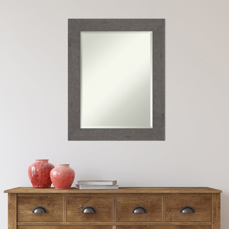 Akhia Narrow Beveled Wall Mirror, 29" x 23", Rustic Plank Gray