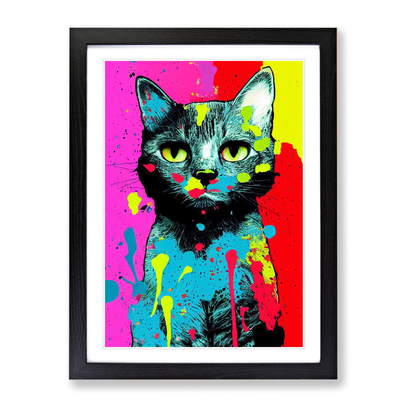 Cat Splashed In No.1 - Single Picture Frame Painting, 64cm H x 46cm W x 2cm D, Black