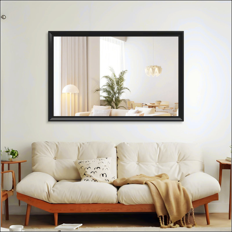 Miroir de salle de bain rectangulaire surdimensionné avec cadre en aluminium pour plusieurs pièces, Noir
