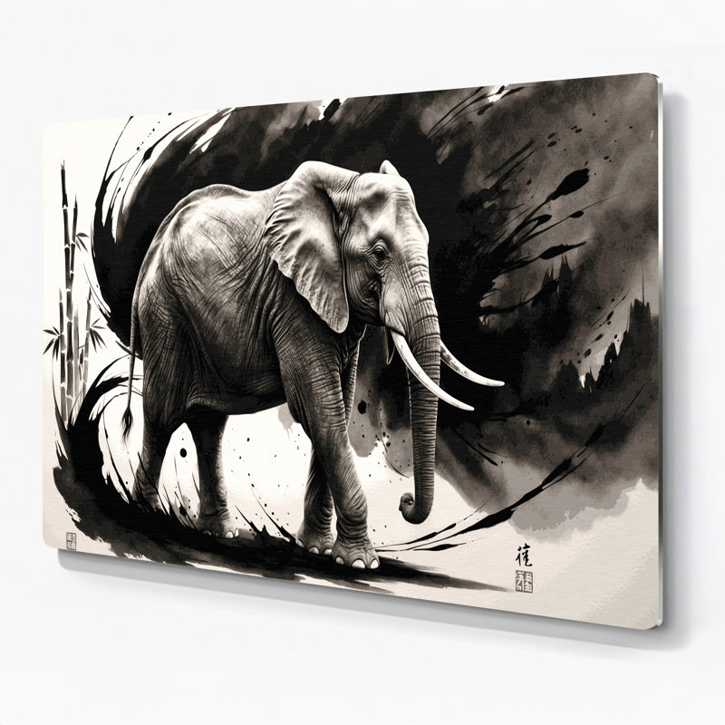 Wildlife Asian Elephant Black Metal Wall Art, 11" H x 14" W