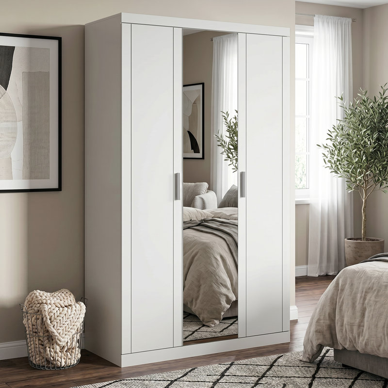 Kimberley 3 Door Manufactured Wood Wardrobe with Mirror, White
