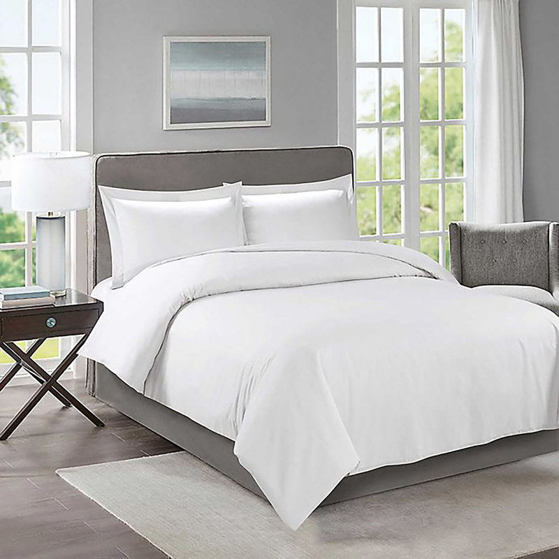 Ensemble de housse de couette en microfibre, Housse de couette pour lit double / grand + 1 taie, Blanc