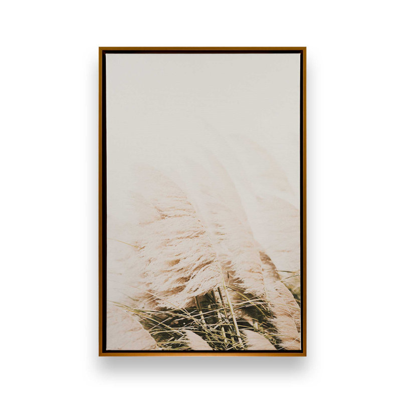 Impression sur toile Soft Pampas Plumes, Cadre flottant or poli, H 18,75 po x l 12,75 po x P 1,75 po