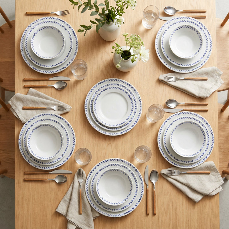 Service de table 100% porcelaine Coastal Vine Blue (service de 24 pièces pour 6 personnes)
