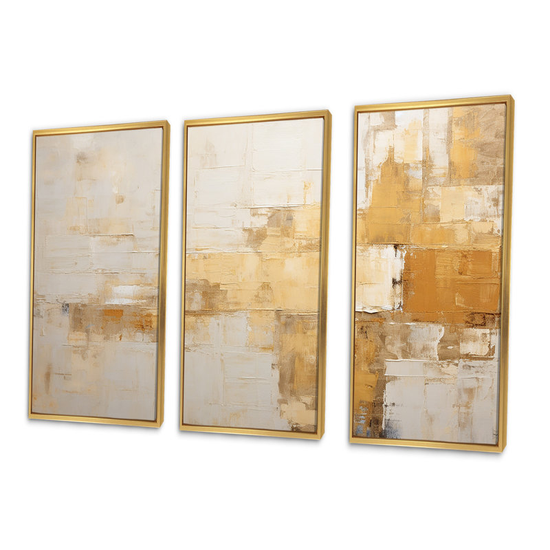 Minimalisme beige horizon I - ensemble d'art mural abstrait, Cadre flottant doré, H 40 po x l 60 po x P 1 po