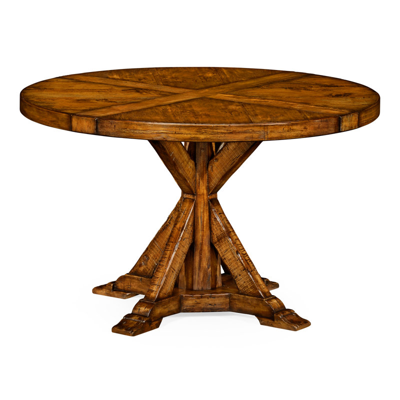 Casually Country Round Walnut Wood Dining Table, Country Farmhouse Walnut,  48" W x 48" L 