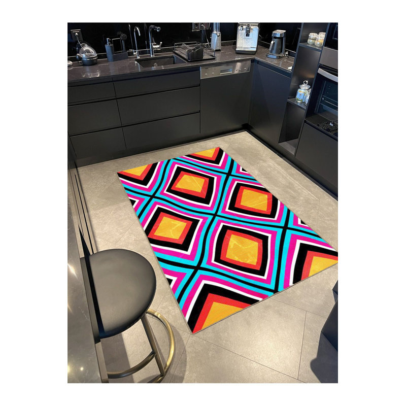 Tapis multicolore à motif géométrique et croix, Tapis de couloir 3 pi 3 po x 6 pi 7 po