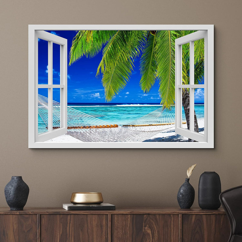 «Tropical Palm Tree Hammock Beach Ocean Paradise Nature Wilderness», reproduction sur toile, H 12 po x l 18 po x P 1,5 po