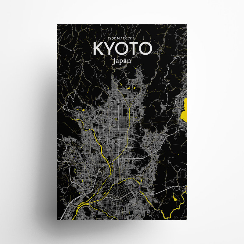 Kyoto City Map In Times - No Frame Print, 36cm H x 24cm W x 0.05cm D
