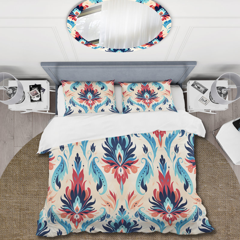 Ensemble de housse de couette rouge et bleu Tribal Ikat Harmony, Housse de couette pour très grand lit et 2 très