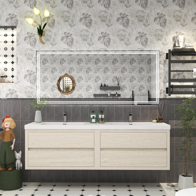 Meuble-lavabo double avec plateau 70,9 po Castanea