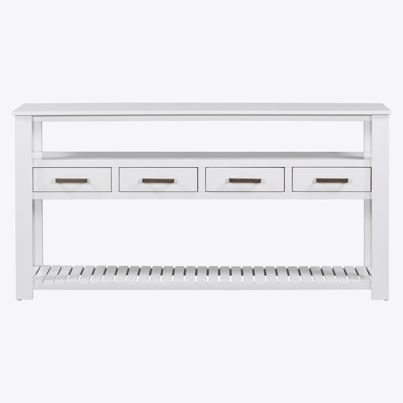 61.52'' Modern Console Table with 4 Drawers and Open Shelves, White