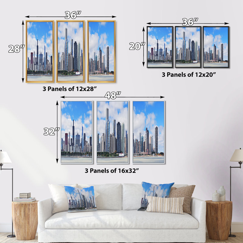 «Chicago City Urban Skyline - Cityscape», ensemble d'art mural sur toile, L 36 po x H 20 po, Brun