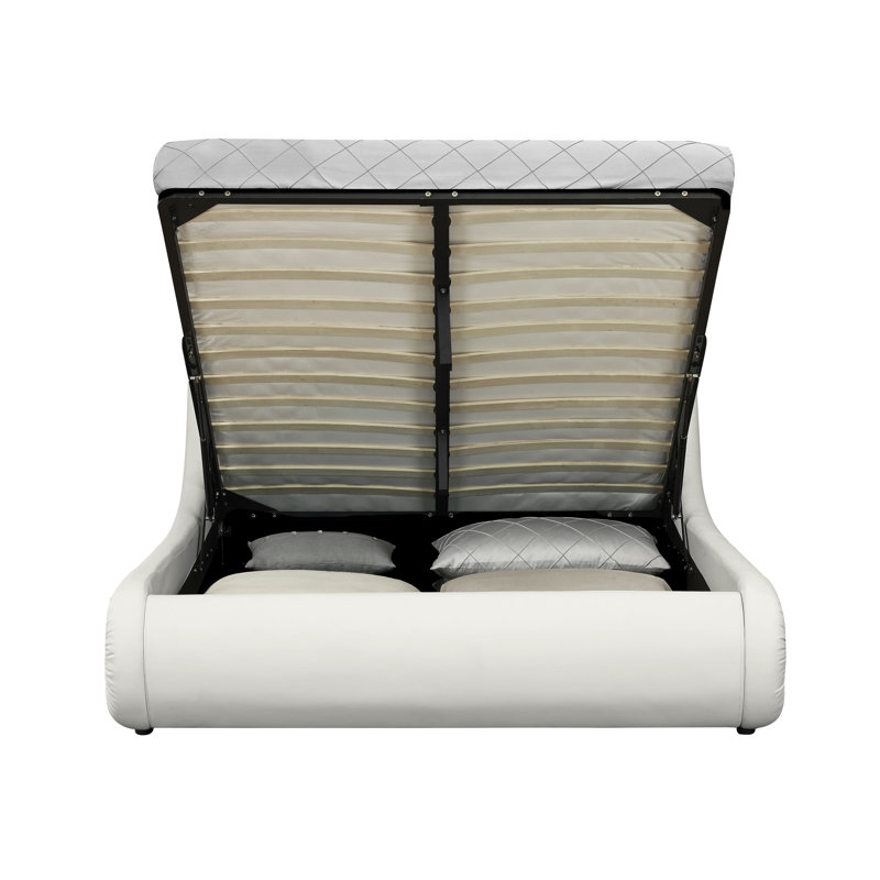 Upholstered Ottoman Storage Bed, White, Double (4'6)