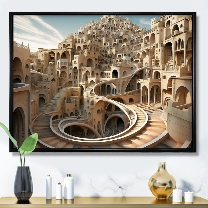 Dreamscape surréaliste fractal fantaisie VI - art mural surréalisme, Cadre flottant noir, H 34 po x l 44 po x P 1,5 po