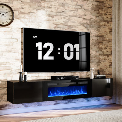 Floating Tv Stand With 36" Electric Fireplace, Wall Mounted Fireplace Entertainment Center With Storage For Tvs Up To 80", Adjustable Partition