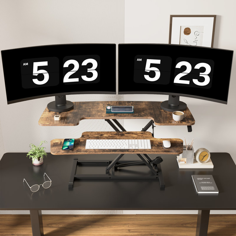 Convertisseur de bureau avec plateau à clavier amovible, Noyer spécial, H 19,7 po x l 42 po x P 24,1 po