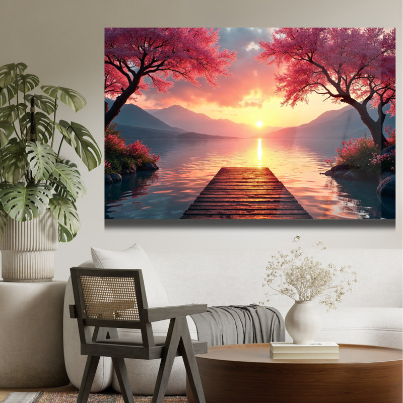 Art mural en verre trempé Lake Sunset, H 16 po x l 20 po