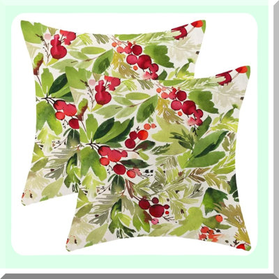 Winter Holly Watercolor Pillow Covers - Set of 2, Xmas Holiday Decorative Throw Pillows for Farmhouse Linen Seasonal Decor. Perfect for Couch, Sofa, Bedroom, Outdoor Use.