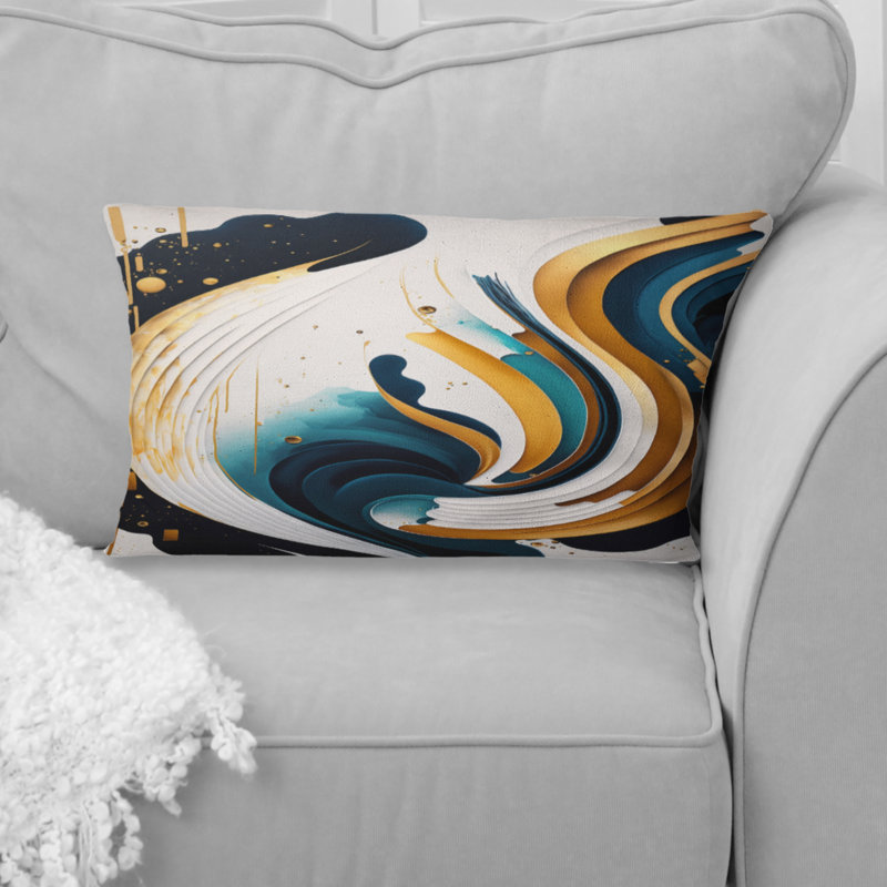 Bleu et or, art moderne abstrait III - Coussin décoratif abstrait