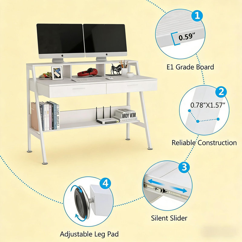 Bureau avec tablette de rangement - Bureau d'écriture polyvalent pour le bureau personnel | Idée de cadeau