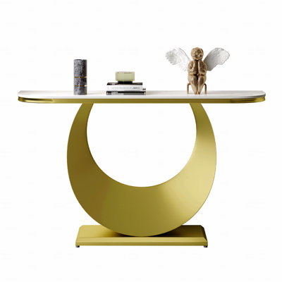 Premium Half-Console Table, With Faux Marble Top And Gold Base, Long Narrow Entryway Table For Hallway (120Cm/47In), Sofa Accent Furniture by Everly Quinn