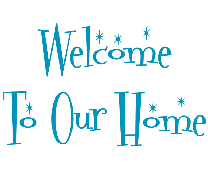 Décalcomanie murale "welcome to the home", H 22 po x l 36 po x P 0,01 po, Bleu sarcelle