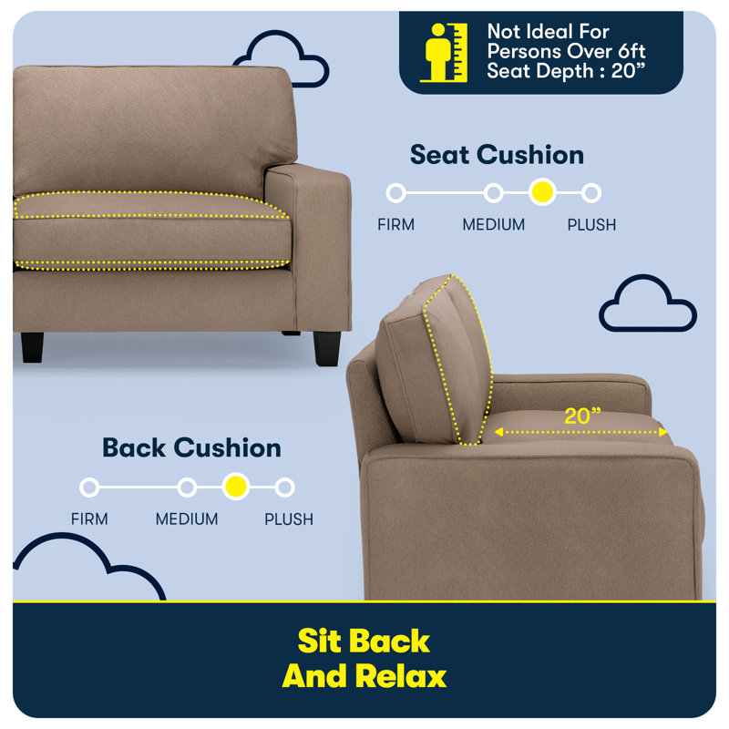 Serta Palisades Track Arm Sofa, Easy Care Fabric, Soft Pillow Back, Pocket Coil Seat Cushions, Fawn Tan Microsuede, 78"