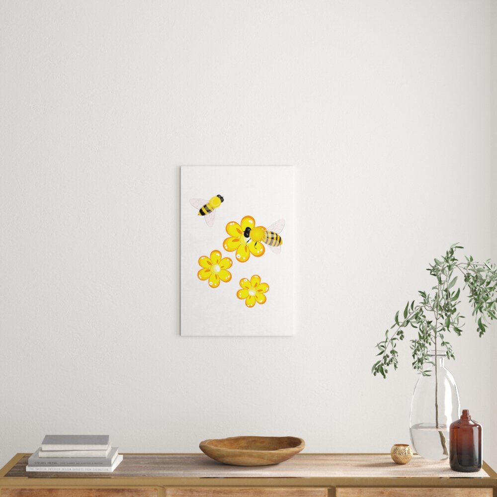 Leinwandbild Hübsche Bienen mit Blumen