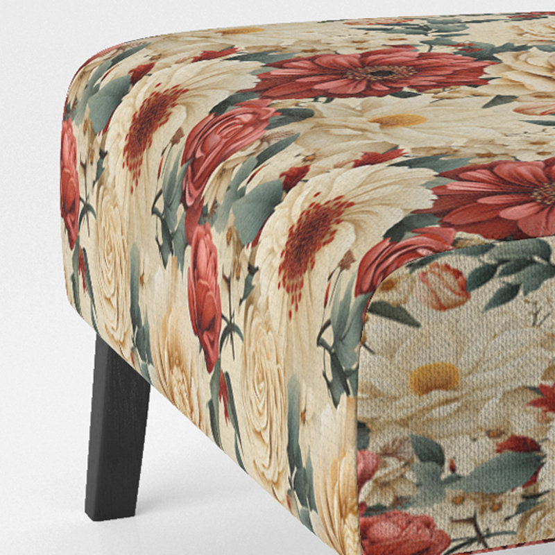 Fauteuil de chambre rembourré Delicate Flower Symphony - rembourré de style ferme, fauteuil d'appoint rouge