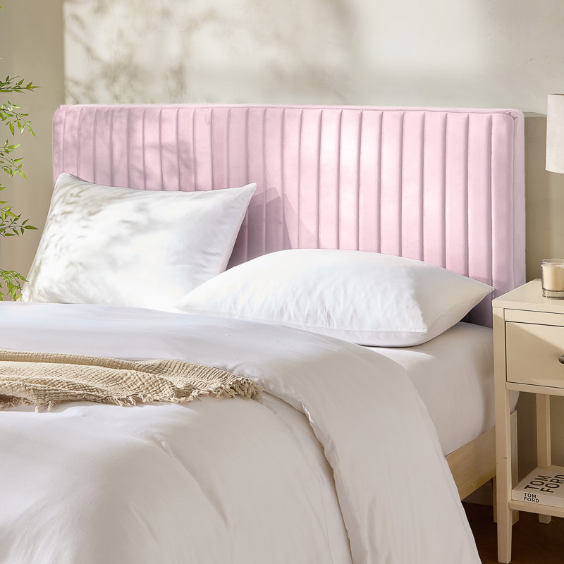 Nestl Chastelyne Velvet Upholstered Easy Assemble Wall Mounted Headboard, King, Soft Blush